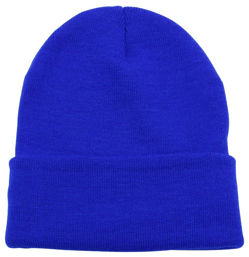 Top Level Beanie Men Women - Unisex Cuffed Plain Skull Knit Hat Cap, Royal - Image 1